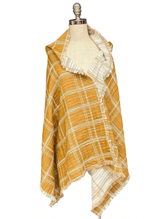 Madewell Accessories - Madewell Mustard Plaid Blanket Scarf Wrap Fringe Large Shawl Wool Blend